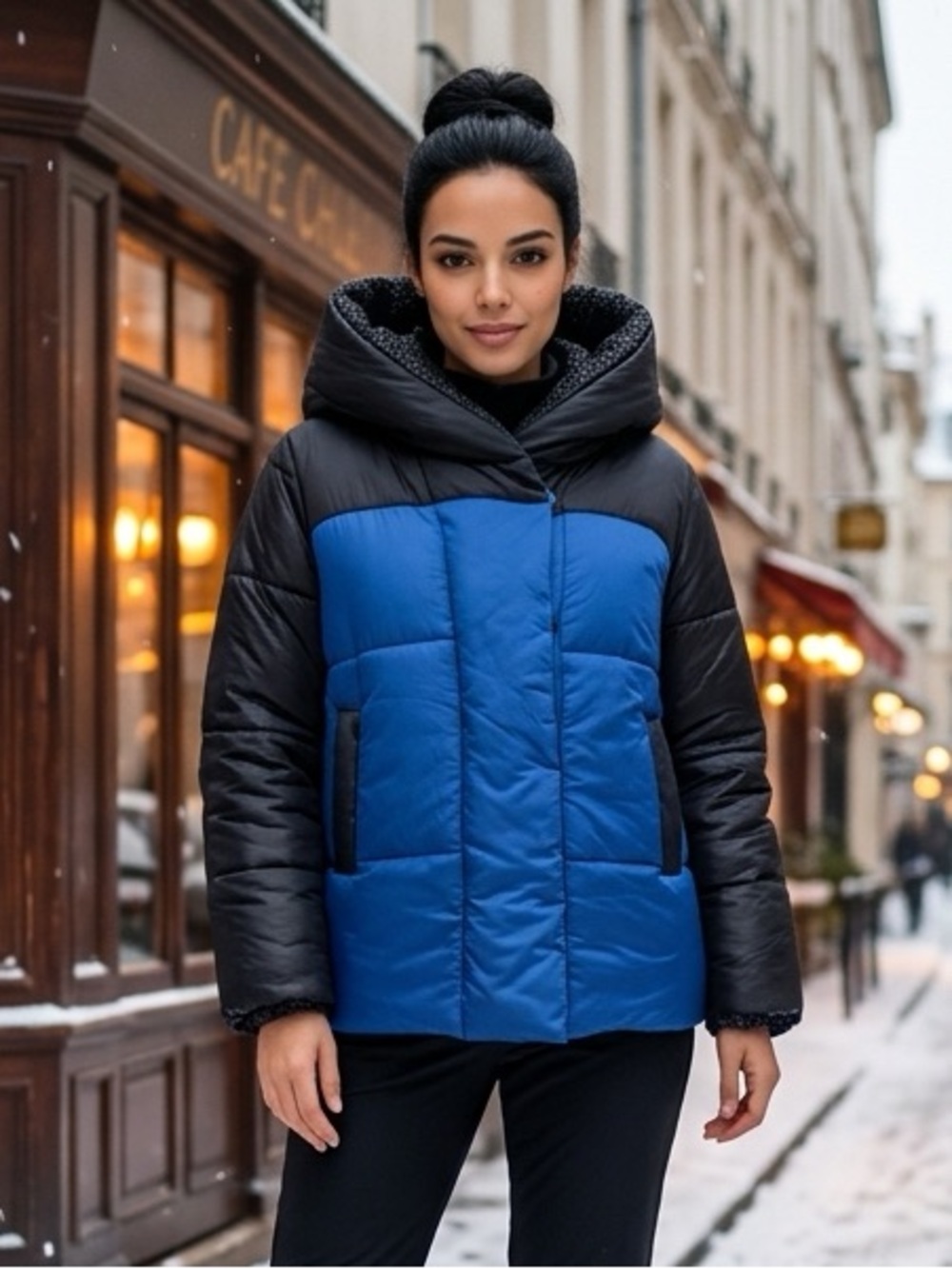Lukka Lux Puffer Jacket Small Blue Black Nylon Iridescent Metallic Oversized